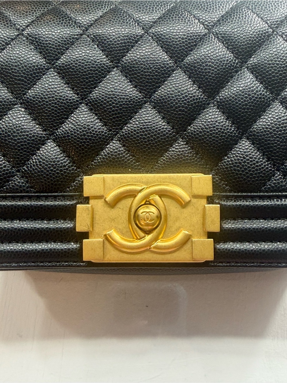 Chanel Boy Small Black Caviar Skin Aged Gold hardware shoulder bag
